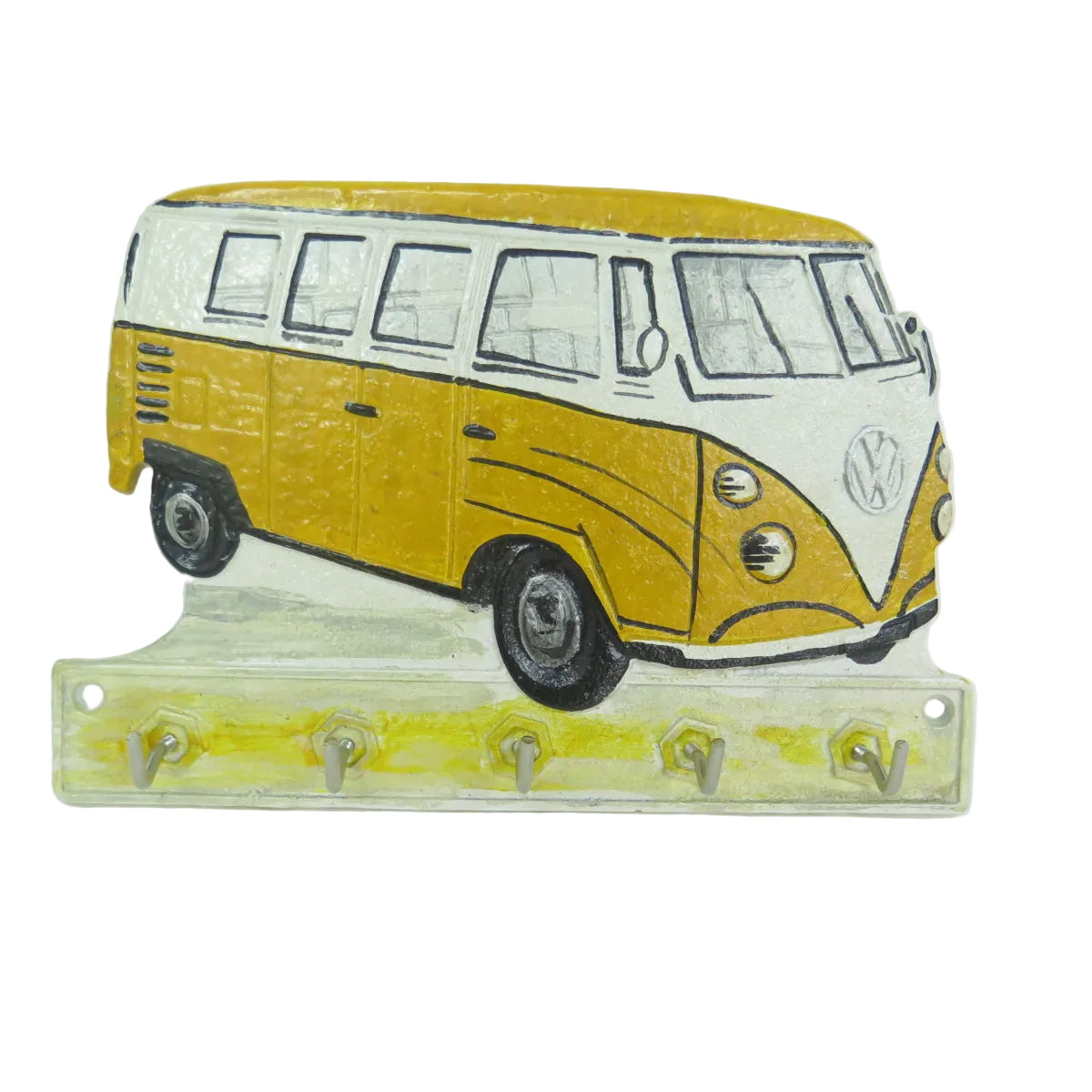 VW Kombi Van Yellow Cast Iron Key Hook Rack 22cm | Retro Coastal Decor