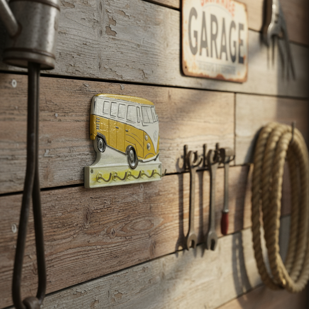 VW Kombi Van Yellow Cast Iron Key Hook Rack 22cm | Retro Coastal Decor