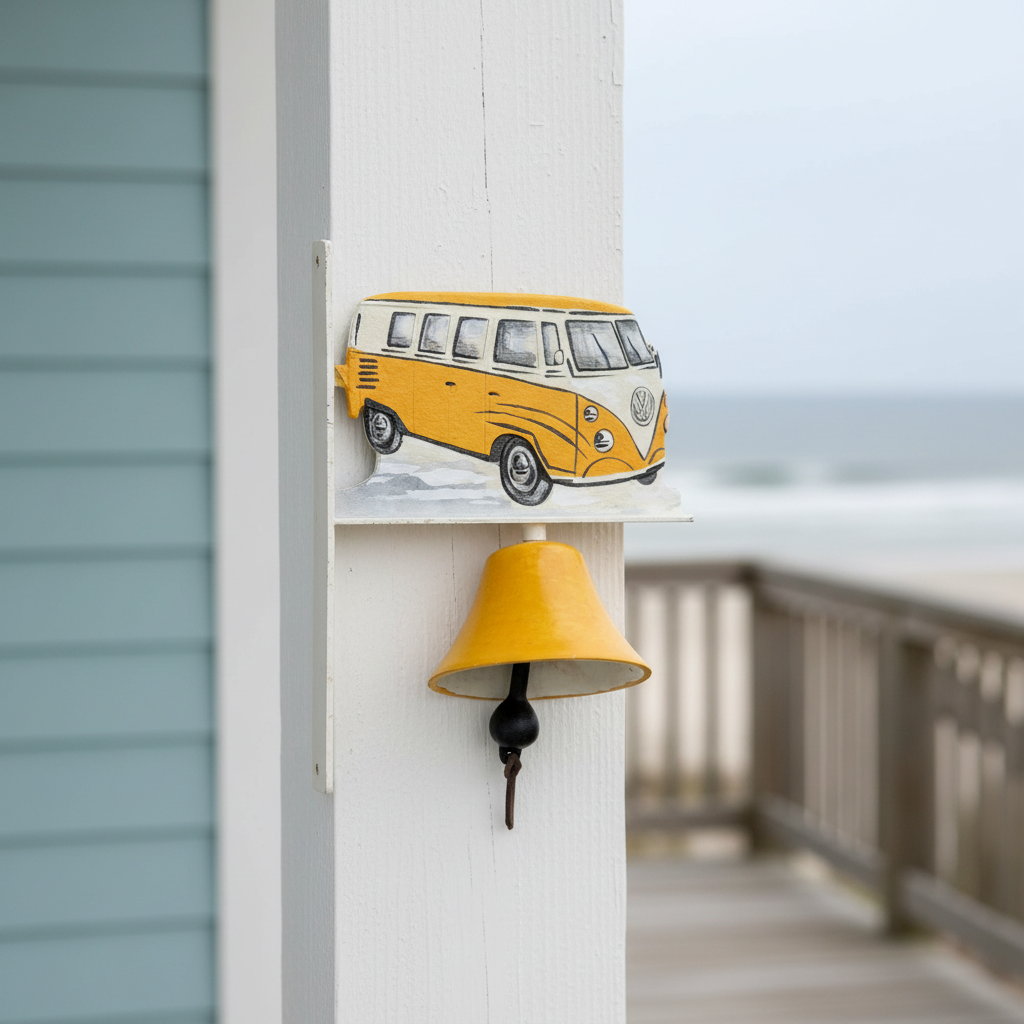 Kombi Van Yellow Cast Iron Doorbell 35cm | Retro Coastal Rustic Decor