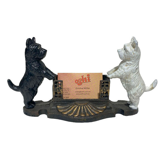 Business Card Holder Scottish Terrier Scotty Dog - Cast Iron - Vintage Desk Decor - Australian Made