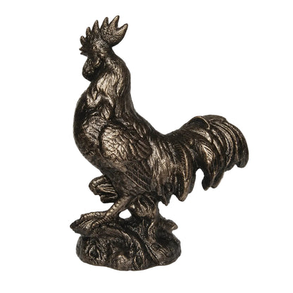 Cast Iron Rooster Ornament 28cm | Antique Bronze Farmhouse Figurine & Doorstop
