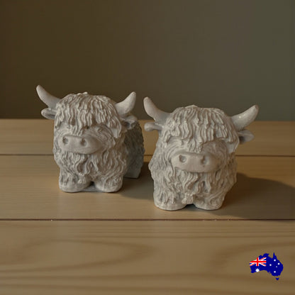 Highland Cow Set of 2 Aussie Handmade Concrete Country Decor