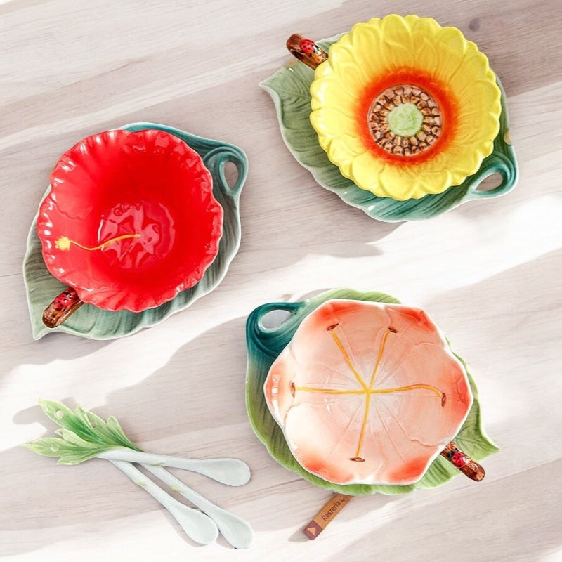 Flower Cup Leaf Saucer Spoon Sets