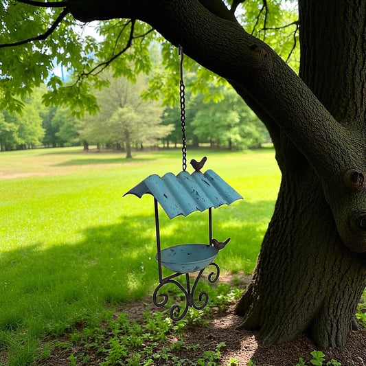 Bird Feeder Hanging Metal Blue Rustic