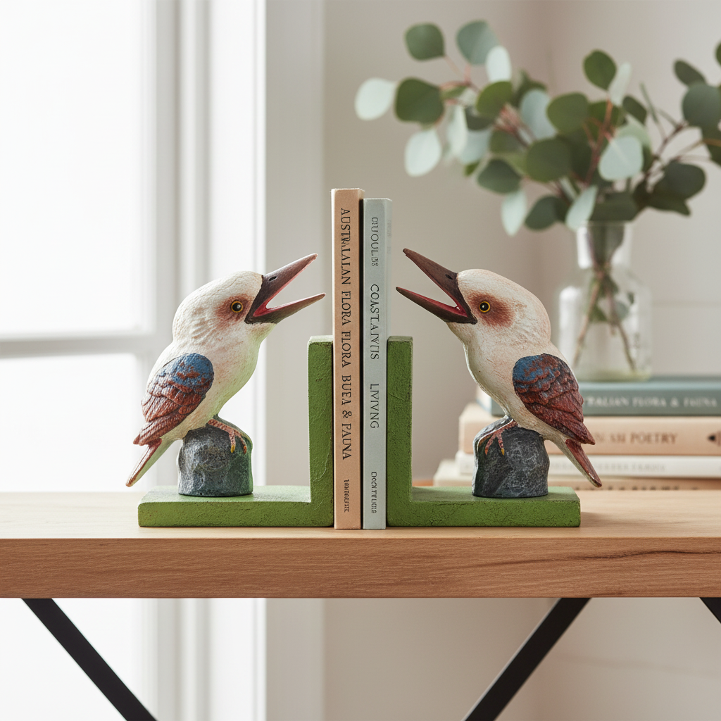 Kookaburra Laughing Cast Iron Bookends 28cm | Decorative Book Ends