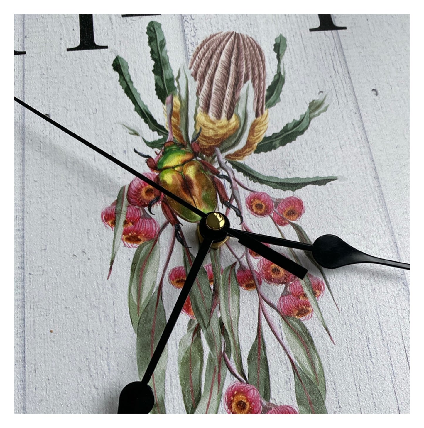 Clock Wall Banksia Gum Flowers Beetle Aussie Made