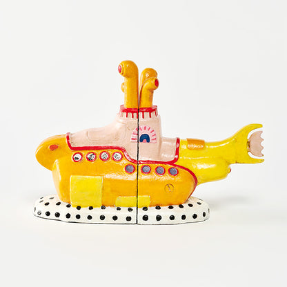 Yellow Submarine Bookend Set | Vintage Retro Novelty Book Ends | Music Lover Gift | Home Library Decor