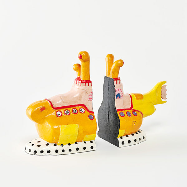 Yellow Submarine Bookend Set | Vintage Retro Novelty Book Ends | Music Lover Gift | Home Library Decor