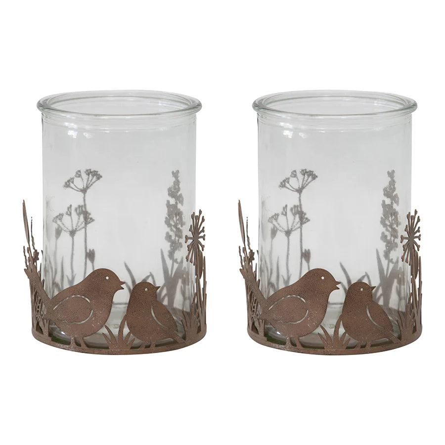 Candle Holder Set of 2 Rustic Birdie Bird