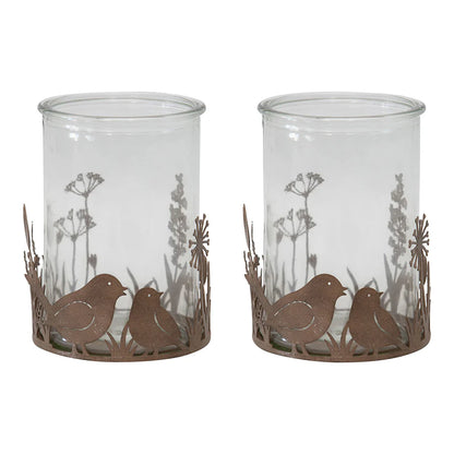 Candle Holder Set of 2 Rustic Birdie Bird