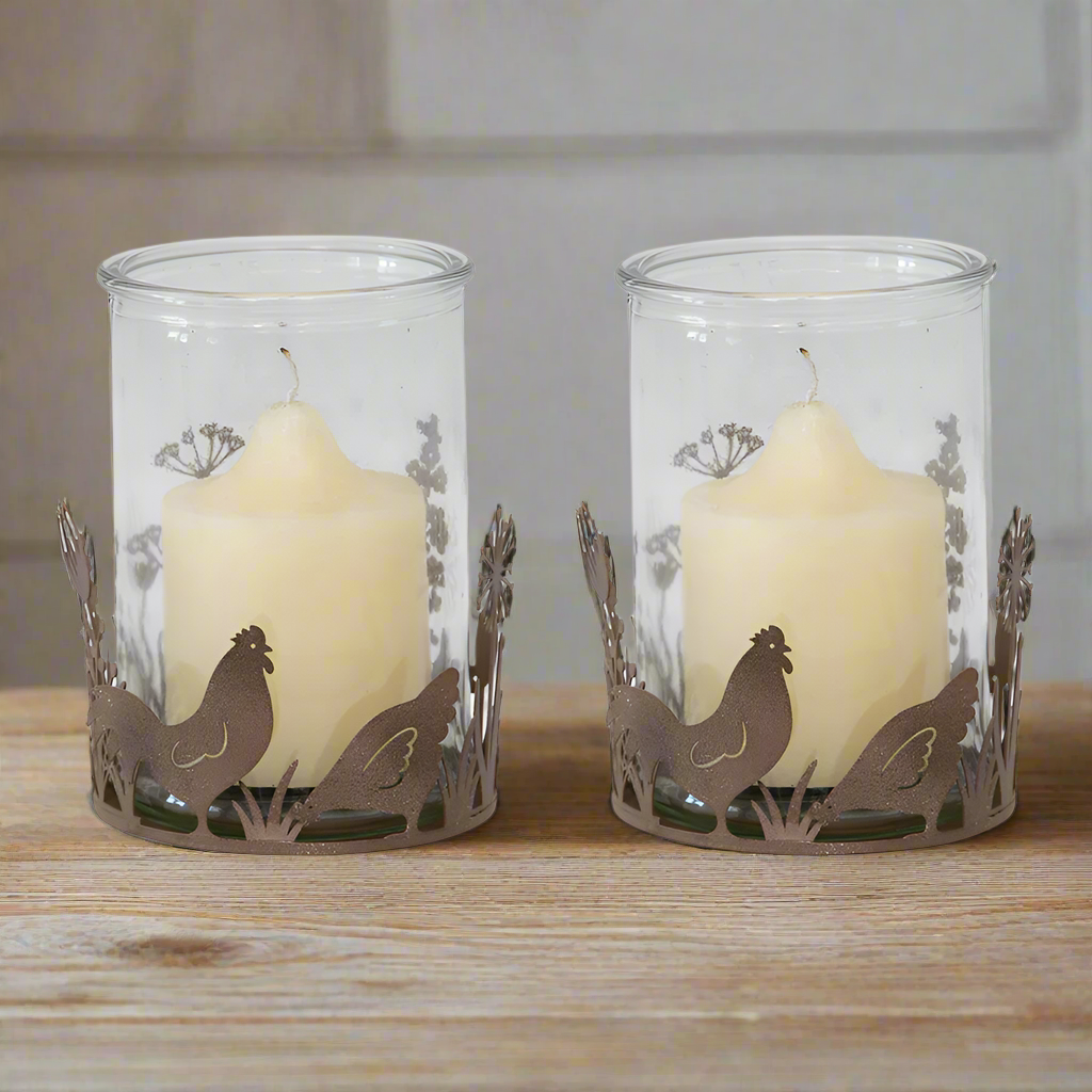 Candle Holder Set of 2 Country Rooster Chicken