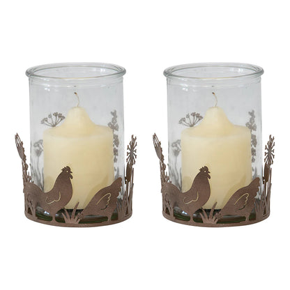 Candle Holder Set of 2 Country Rooster Chicken