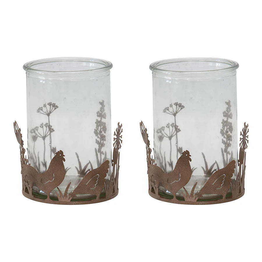 Candle Holder Set of 2 Country Rooster Chicken