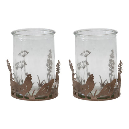 Candle Holder Set of 2 Country Rooster Chicken