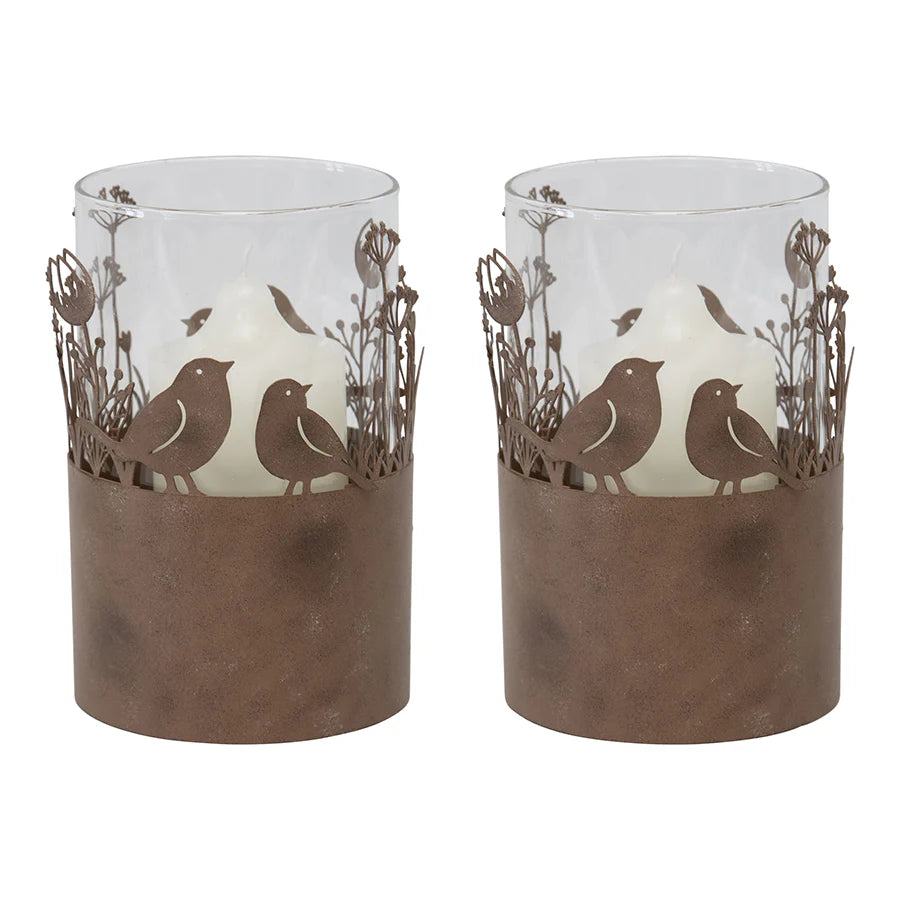 Candle Holder Set of 2 Rustic Rust Bird