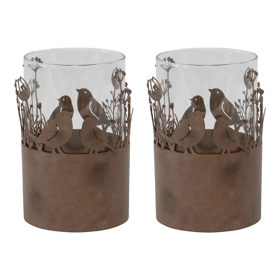 Candle Holder Set of 2 Rustic Rust Bird