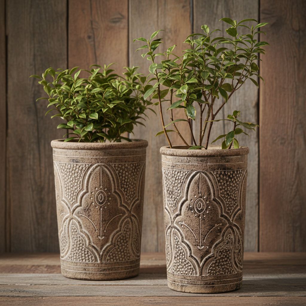 Vintage Pottery Planter Pot Vase - Flower Garden Stone