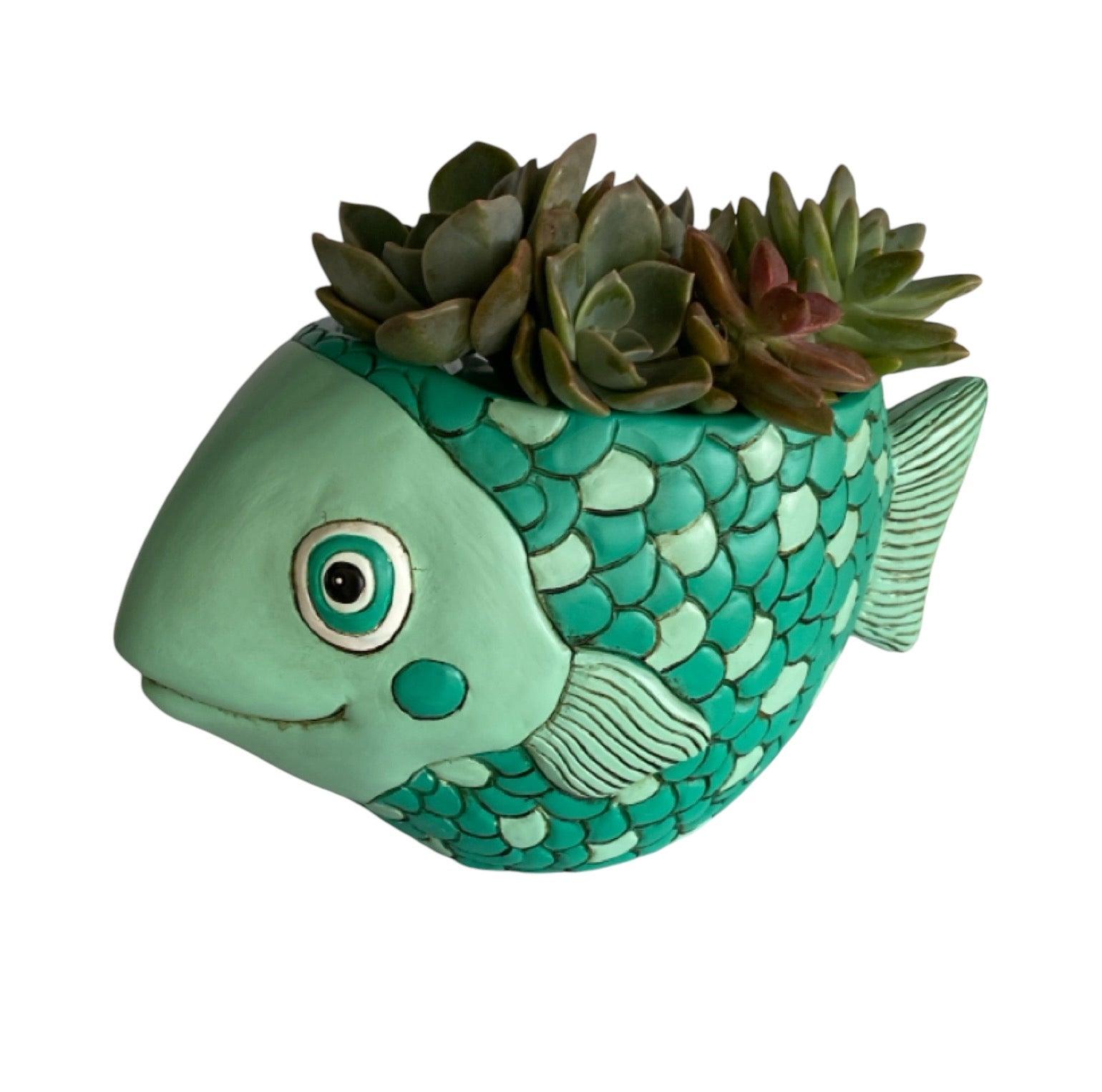 Fish Teal Funky Pot Planter Plant Large - The Renmy Store Homewares & Gifts 