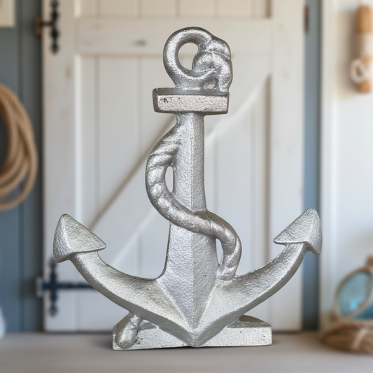 Anchor Nautical Silver Cast Iron Door Stop 19.5cm | Coastal Hamptons Decor