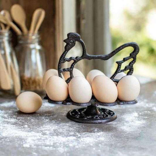 Egg Holder Rack Cast Iron Chicken Hen or Rooster Country - The Renmy Store Homewares & Gifts 