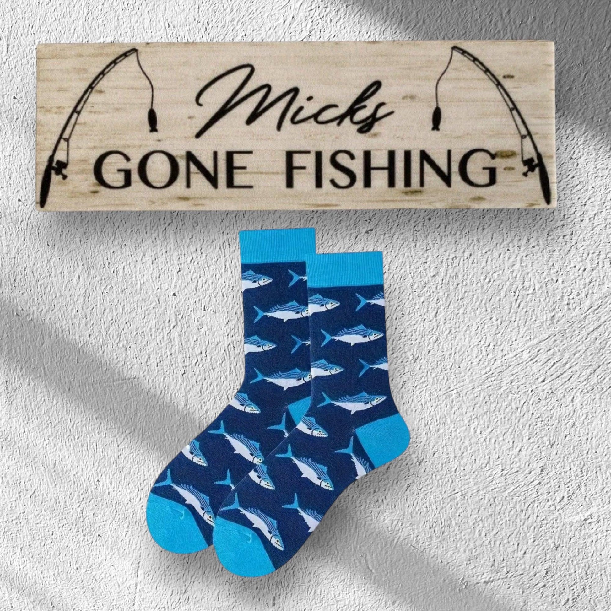 Fish Sock Personalised Gone Fishing Sign Gift - The Renmy Store Homewares & Gifts 