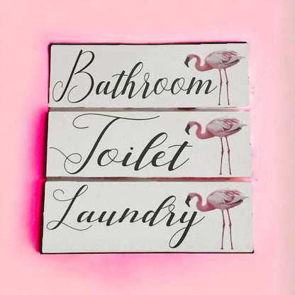 Pink Flamingo Toilet Laundry Bathroom Door Sign - The Renmy Store Homewares & Gifts 