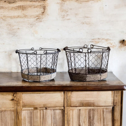 Storage Basket Fruit Eggs Metal Farmhouse