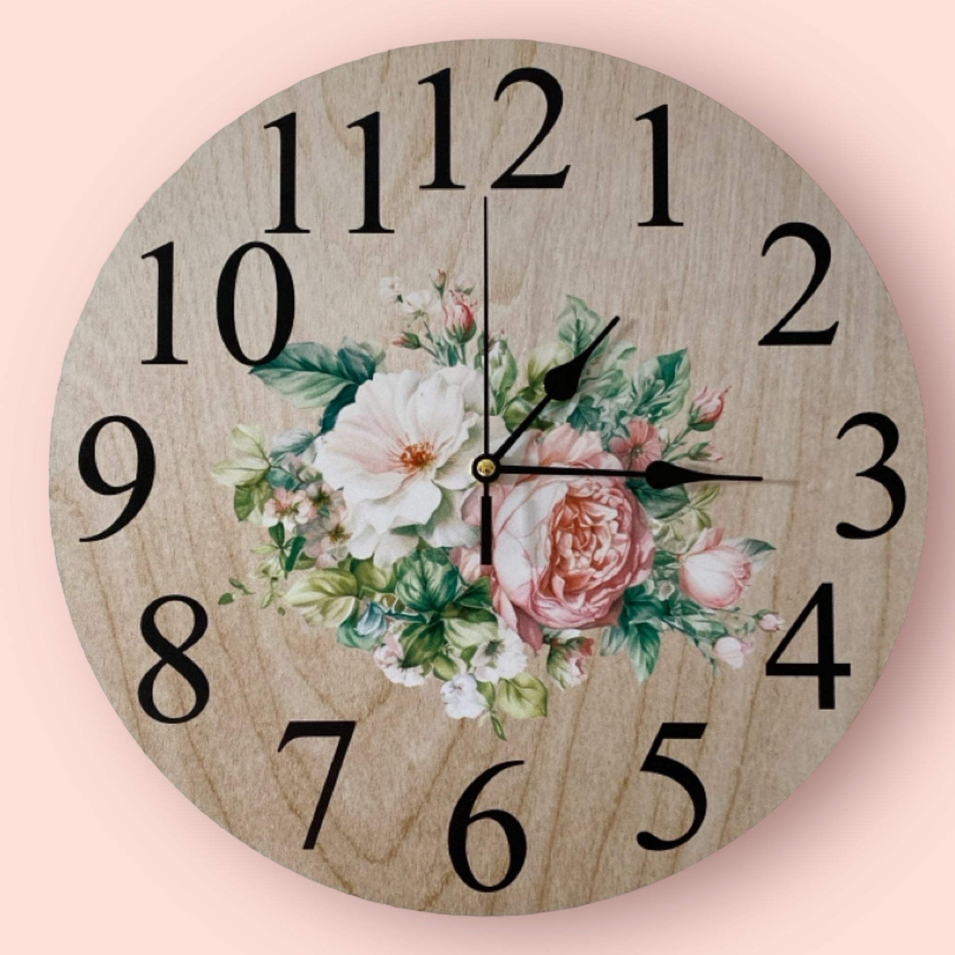 Clock Wall Floral Pink Rose Peony White Aussie Made - The Renmy Store Homewares & Gifts 