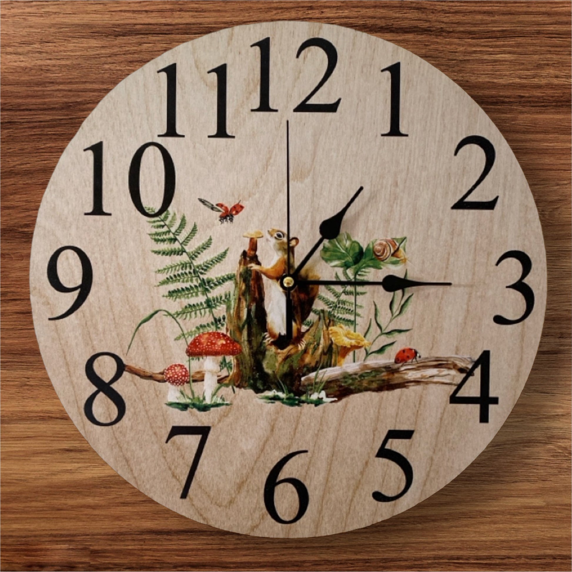 Clock Wall Squirrel Lady Beetle Snail Mushroom Aussie Made - The Renmy Store Homewares & Gifts 