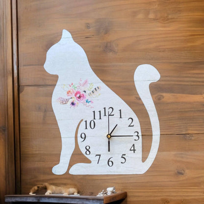 Clock Wall Cat Kitty Floral Feather Aussie Made - The Renmy Store Homewares & Gifts 