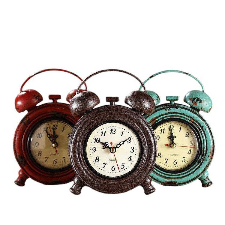 Clock Vintage Retro Style Blue Red Brown Desk Mantle - The Renmy Store Homewares & Gifts 