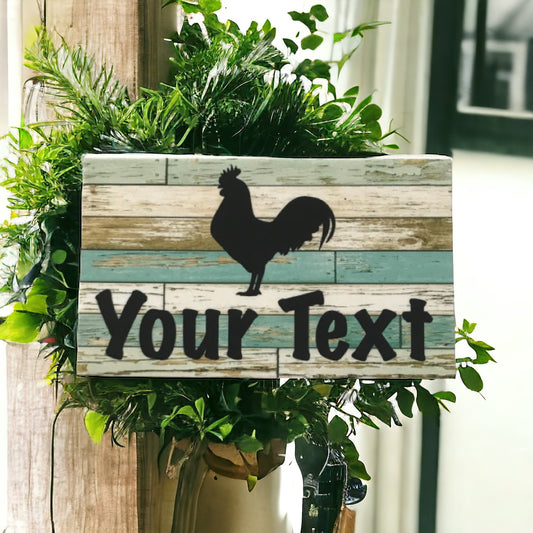 Rooster Chicken Custom Personalised Sign Rustic Blue