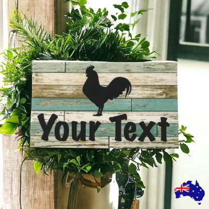 Rooster Chicken Custom Personalised Sign Rustic Blue - The Renmy Store Homewares & Gifts 