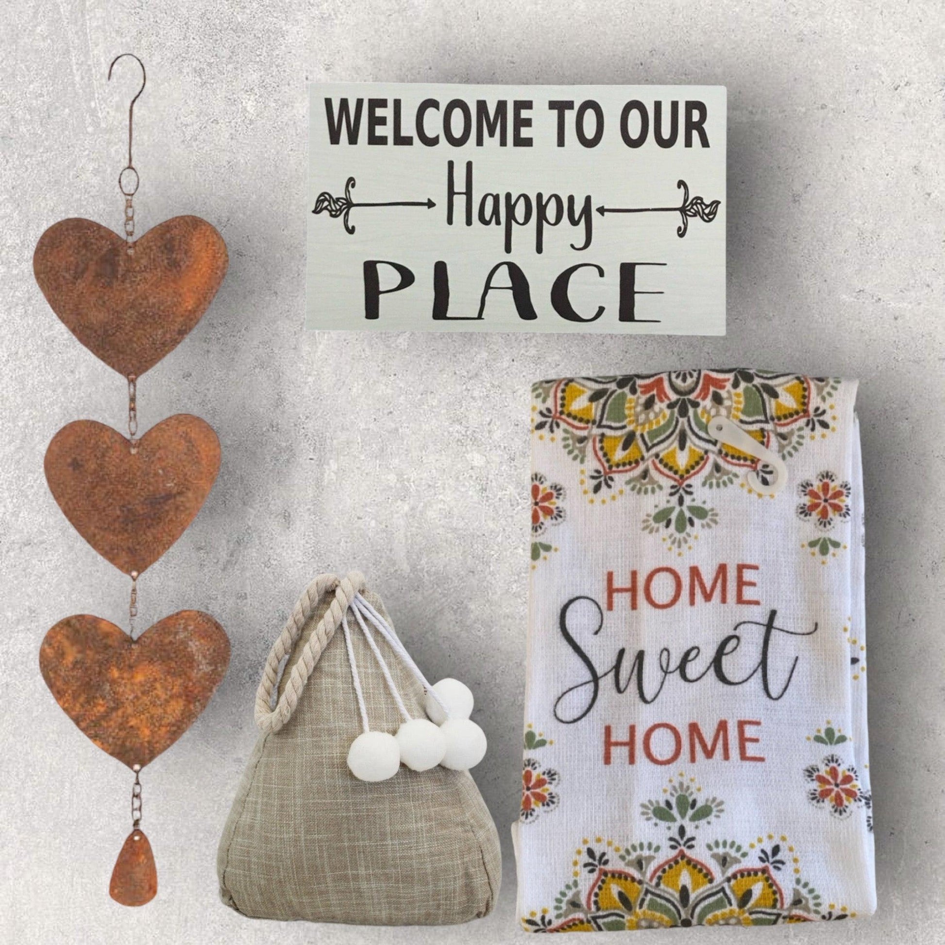 Bohemian Door Stop Hearts Tea Towel Happy Place Sign Gift Set - The Renmy Store Homewares & Gifts 