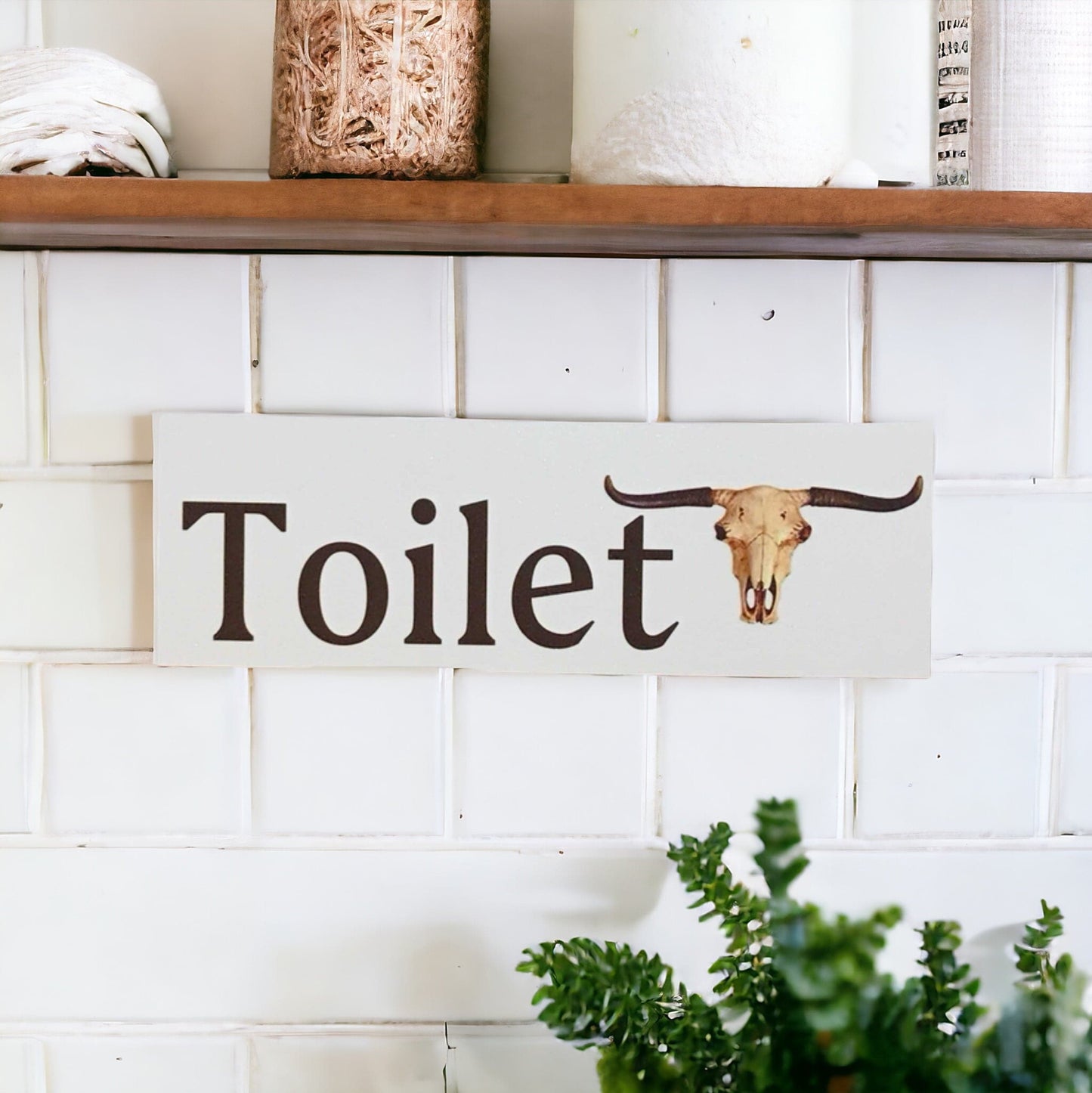 Longhorn Cow Skull Toilet Laundry Bathroom Door Sign - The Renmy Store Homewares & Gifts 