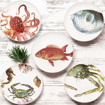 Plate Fish Octopus Crab Coastal Beach Kitchen