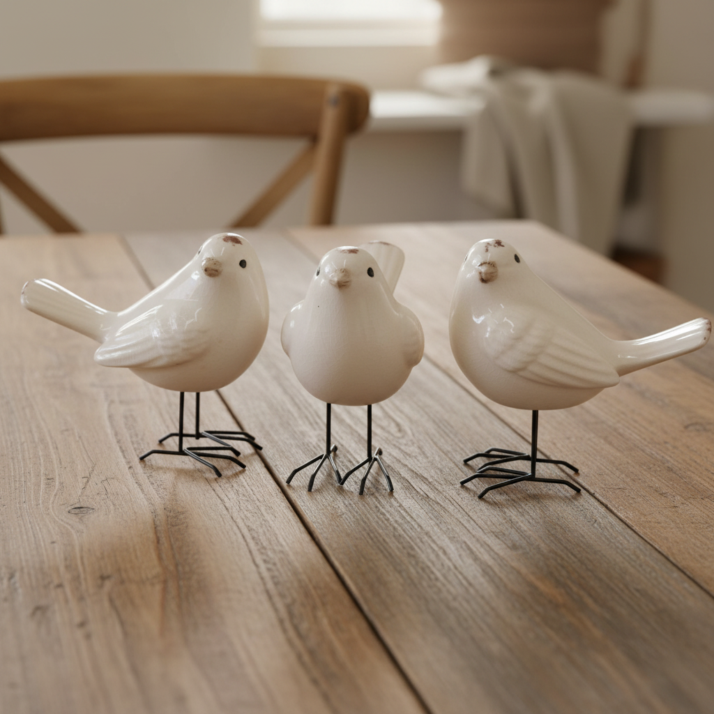 Bird Décor Set of 3 | White Legs Ceramic Bird Figurines 14cm