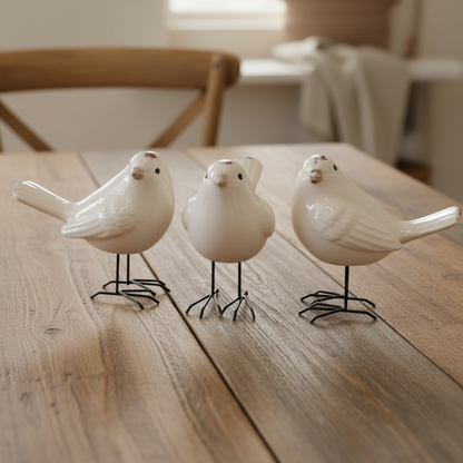 Bird Décor Set of 3 | White Legs Ceramic Bird Figurines 14cm