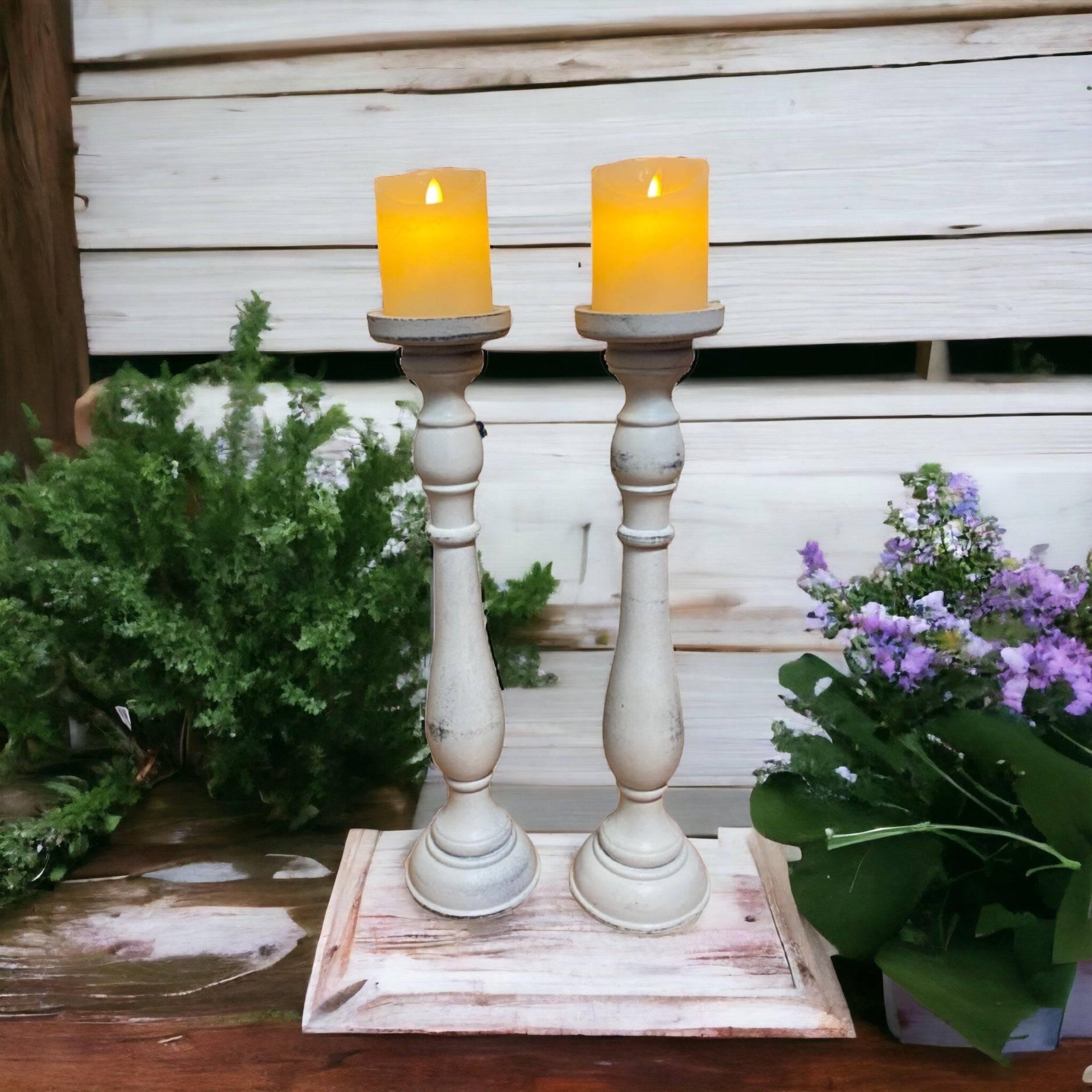 Candle Holder Pillar French Provincial Set of 2 White - The Renmy Store Homewares & Gifts 