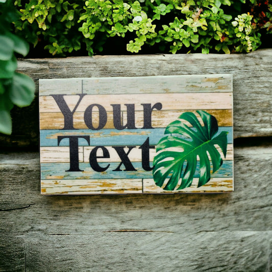 Monstera Leaf Custom Personalised Blue Sign - The Renmy Store Homewares & Gifts 