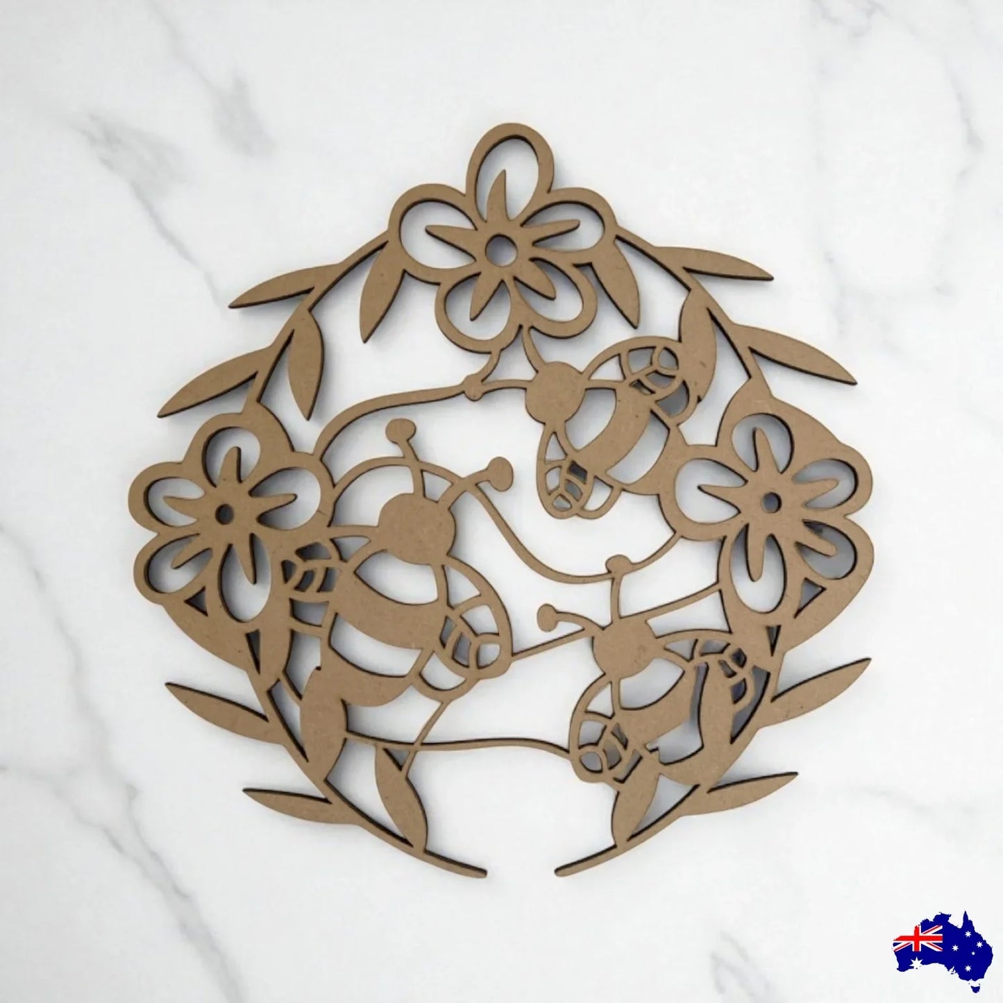 Bee Flower Floral Art Plywood MDF Laser Cut