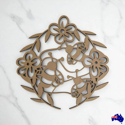 Bee Flower Floral Art Plywood MDF Laser Cut