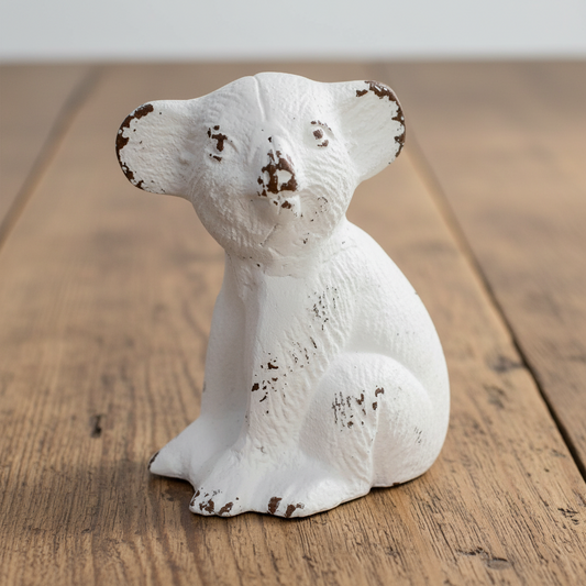 Koala Cast Iron Ornament | Rustic White Metal Figurine 13.5cm