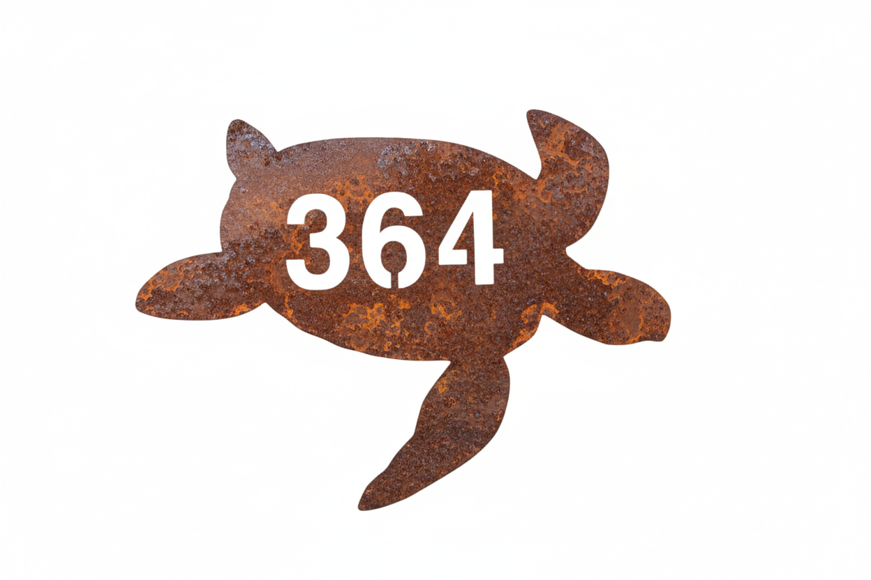 Custom Turtle House Number Coastal Sign - Personalised Rusty Metal Steel Sign - Australian Made