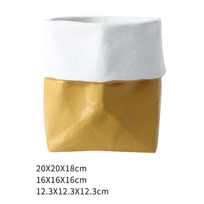 Rustic Bag Planter Pot - Ceramic Paper Bag Flower Pot