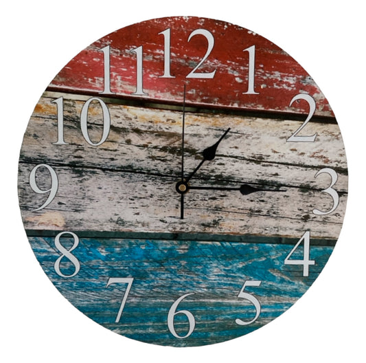 Clock Wall Rustic Red White Blue Timber Aussie Made