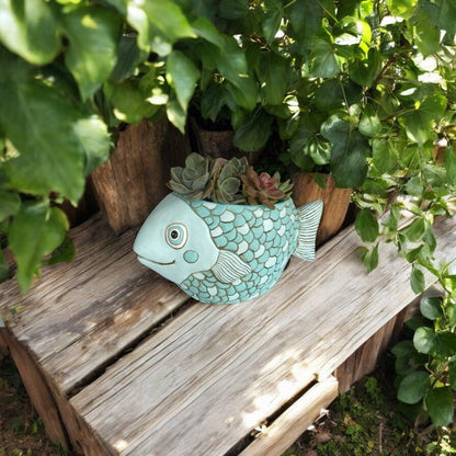 Fish Blue Funky Pot Planter Plant Large - The Renmy Store Homewares & Gifts 