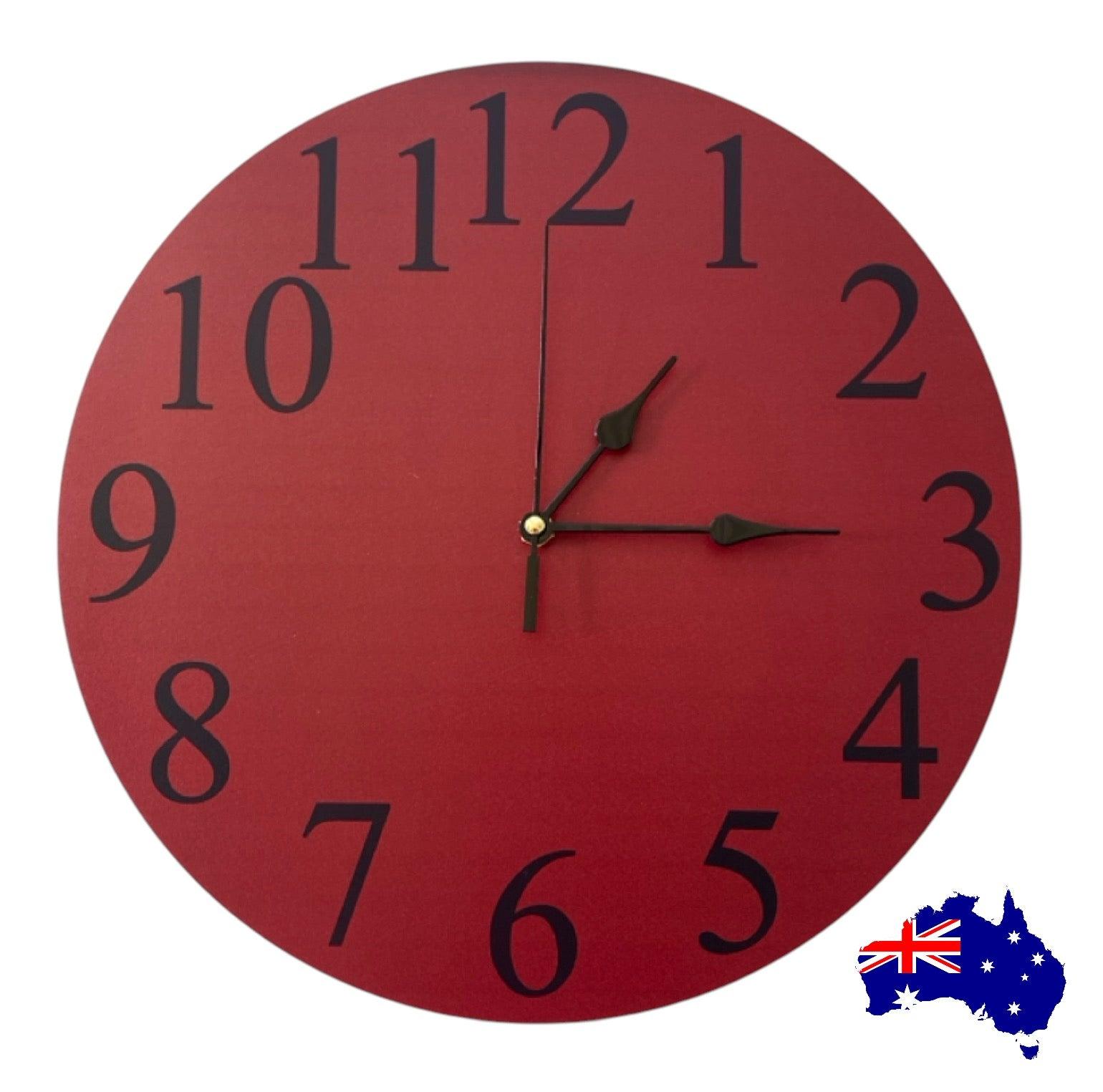 Clock Wall Maroon Red Aussie Made - The Renmy Store Homewares & Gifts 