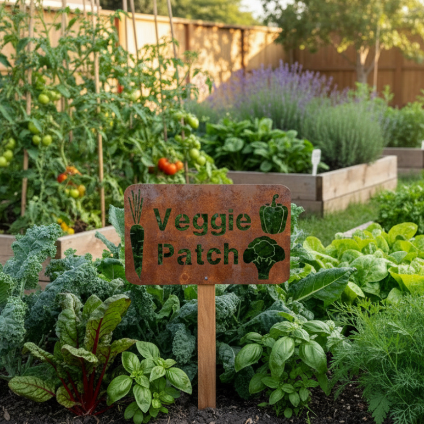 Custom Veggie Patch Personalised Sign - Rusty Metal - Aussie Made