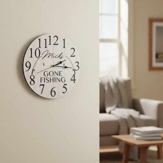 Clock Wall Gone Fishing Custom Personalised Aussie Made